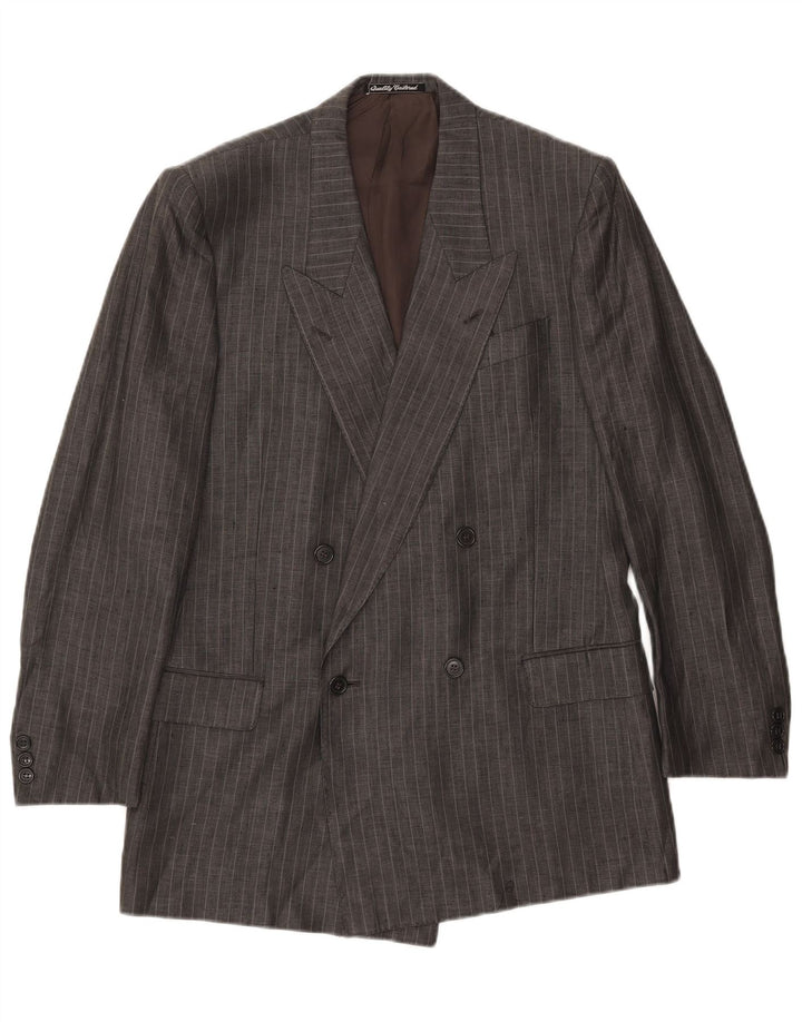 Giacca blazer doppiopetto vintage da uomo IT 50 grande gessato grigio