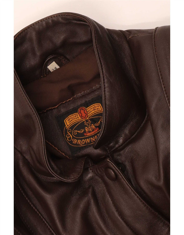 Giubbotto bomber in pelle vestibilità ampia da donna vintage UK 14 grande marrone