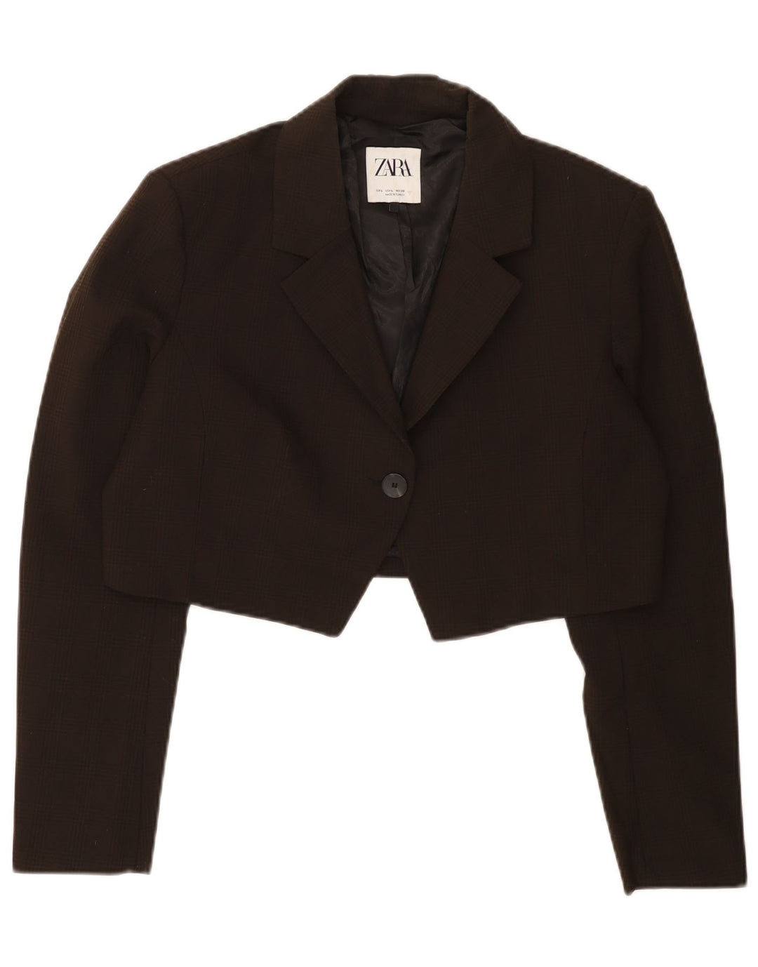 Giacca blazer corta a 1 bottone Zara da donna UK 16 grande poliestere a quadri marrone