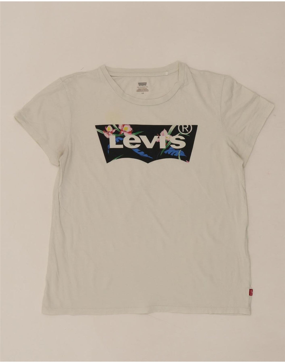 LEVI'S Womens Graphic T-Shirt Top UK 14 Large White Cotton Vintage Levi's and Second-Hand Levi's from Messina Hembry 