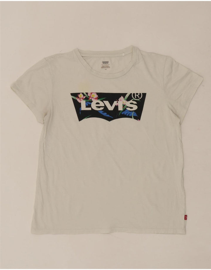 LEVI'S Womens Graphic T-Shirt Top UK 14 Large White Cotton Vintage Levi's and Second-Hand Levi's from Messina Hembry 