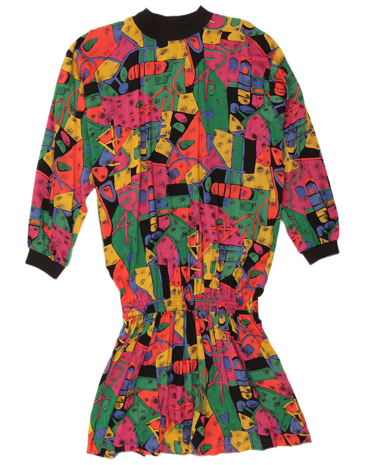 Abito vintage da donna a vita bassa EU 38 medio multicolore geometrico