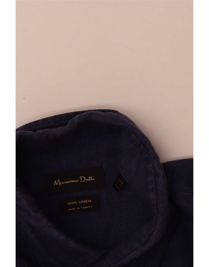 Camicia da uomo Massimo Dutti XL Lino a spina di pesce blu navy