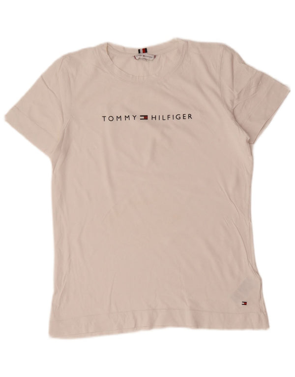T-shirt grafica da donna Tommy Hilfiger Top UK 14 cotone bianco medio