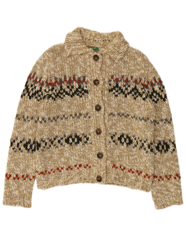 Maglione cardigan da donna Benetton UK 14 Lana Fair Isle verde medio