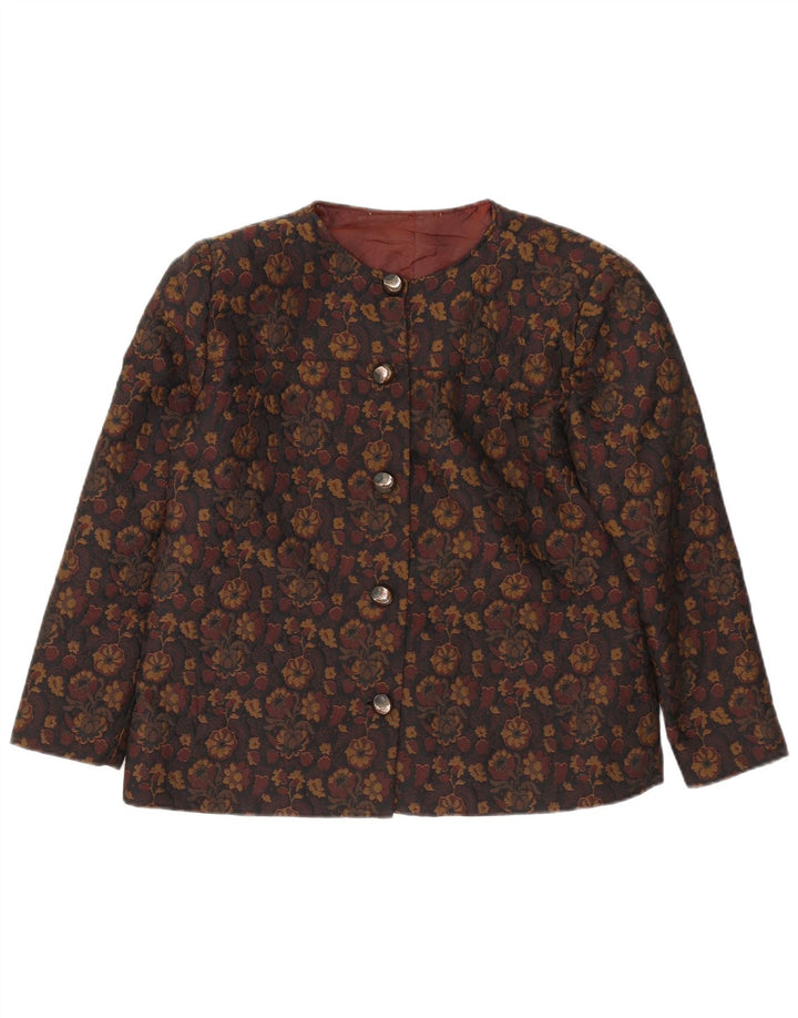 Giacca blazer vintage da donna a 5 bottoni UK 16 grande floreale marrone