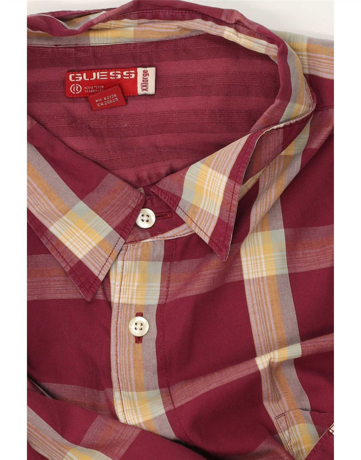Camicia Guess da uomo a maniche corte 2XL Bordeaux a quadri