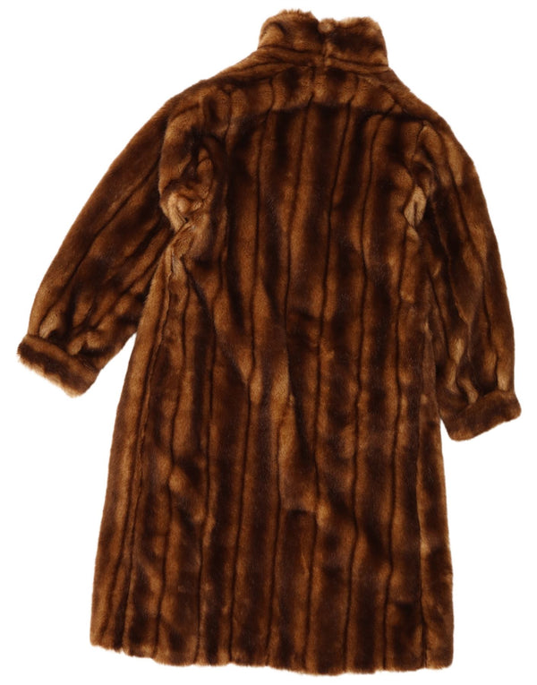 Soprabito vintage da donna in pelliccia sintetica UK 14 PVC a righe marrone medio