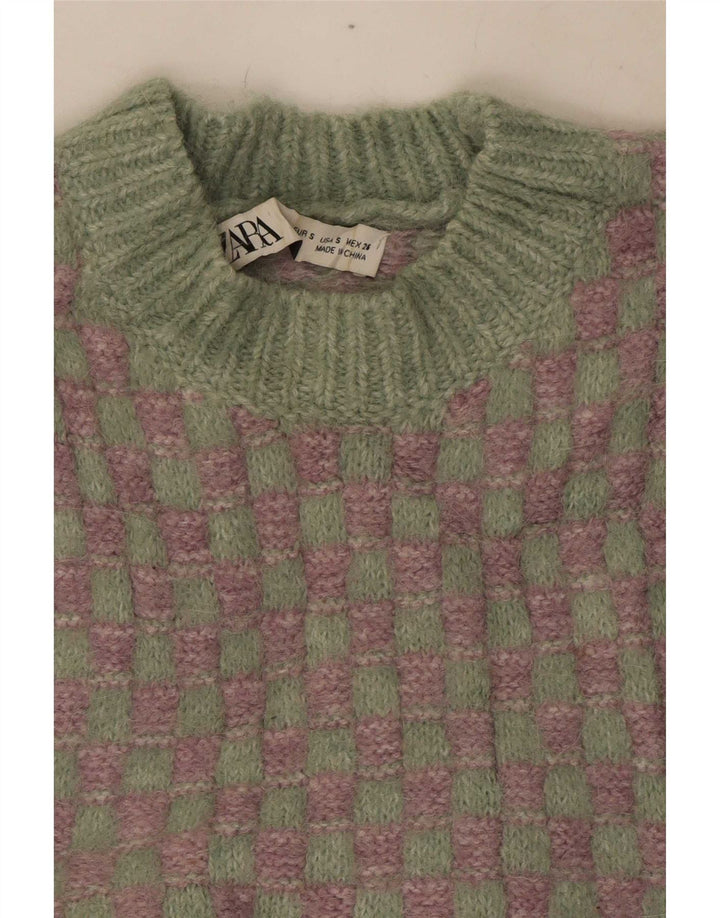 Canotta corta da donna Zara UK 10 piccolo quadretto verde