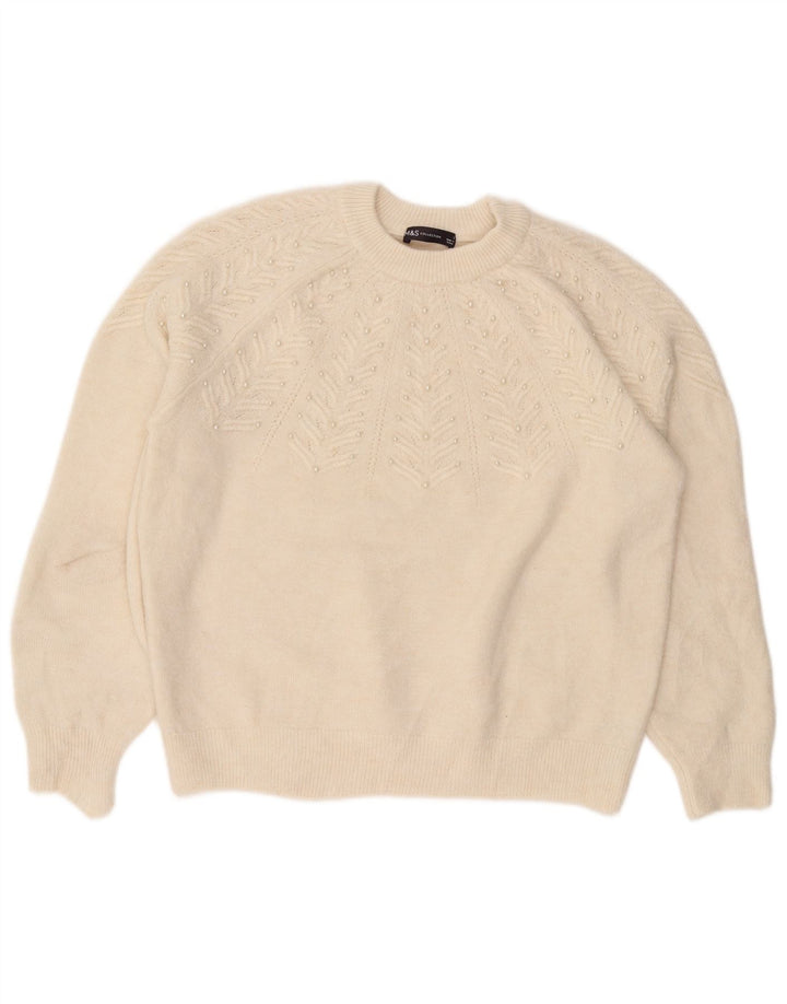 MARKS & SPENCER maglione girocollo corto da donna UK 14 grande bianco sporco