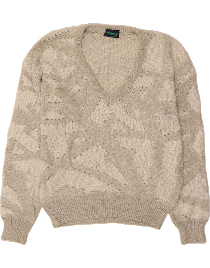 VINTAGE Mens V-Neck Jumper Sweater XL Grey Geometric Vintage Vintage and Second-Hand Vintage from Messina Hembry 