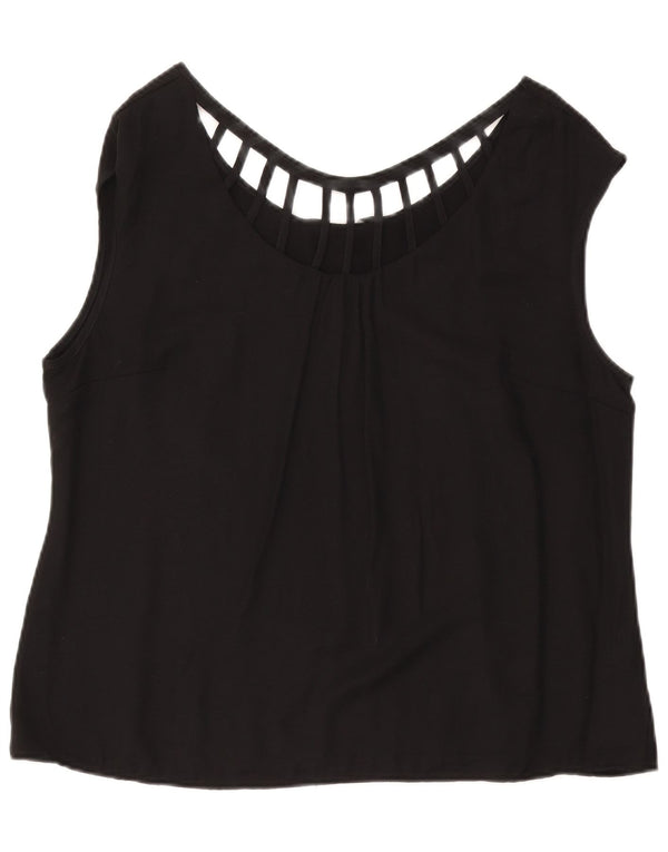 LAURA ASHLEY Camicetta senza maniche da donna UK 18 XL Viscosa nera