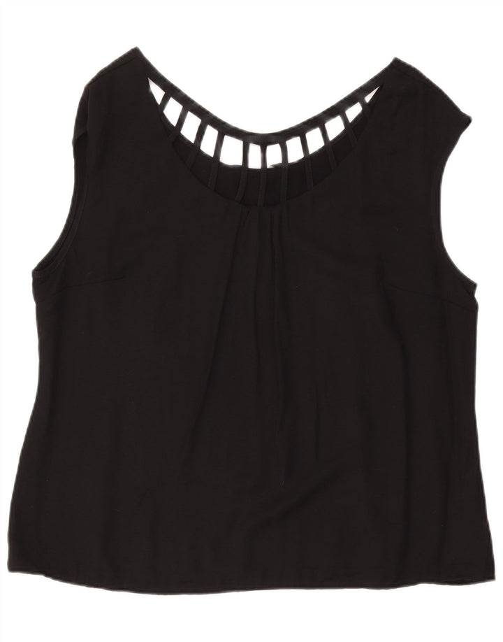 LAURA ASHLEY Camicetta senza maniche da donna UK 18 XL Viscosa nera