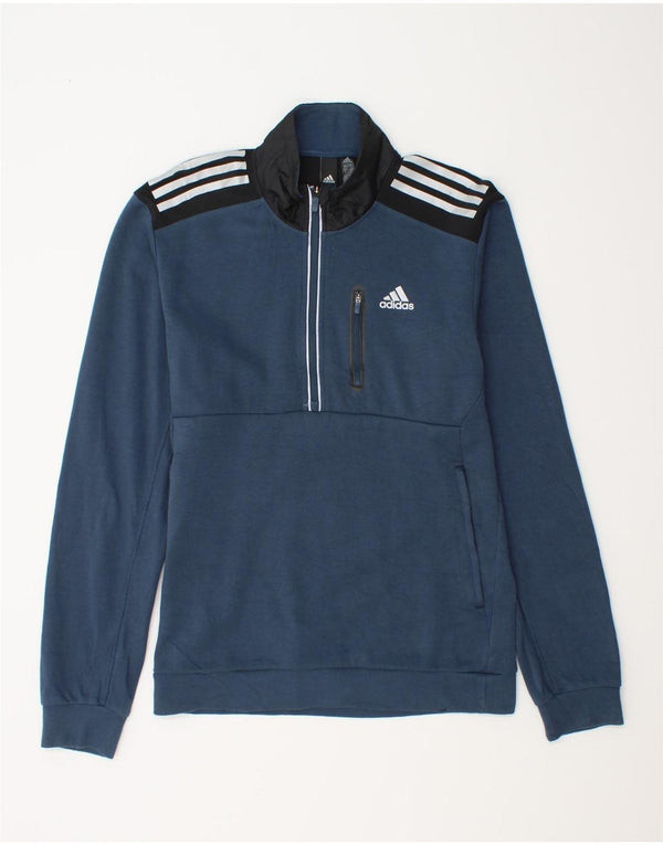 Felpa Adidas da uomo con zip e collo, piccola, in cotone color block blu