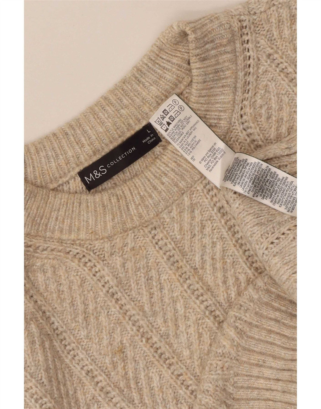 Maglione maglione girocollo da donna Marks & Spencer UK 16 grande poliestere beige