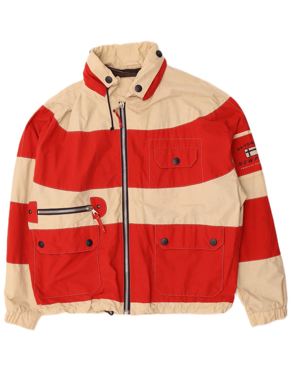 Giacca da sci vintage da uomo con vestibilità ampia con cappuccio UK 36 piccolo cotone a righe rosse