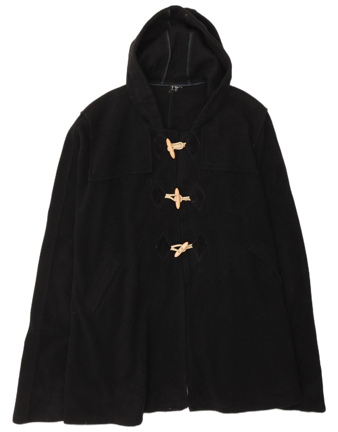 Cappotto poncho vintage con cappuccio da donna, taglia unica, nero