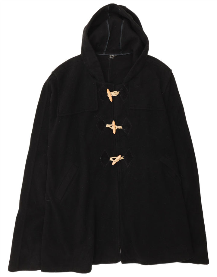 Cappotto poncho vintage con cappuccio da donna, taglia unica, nero