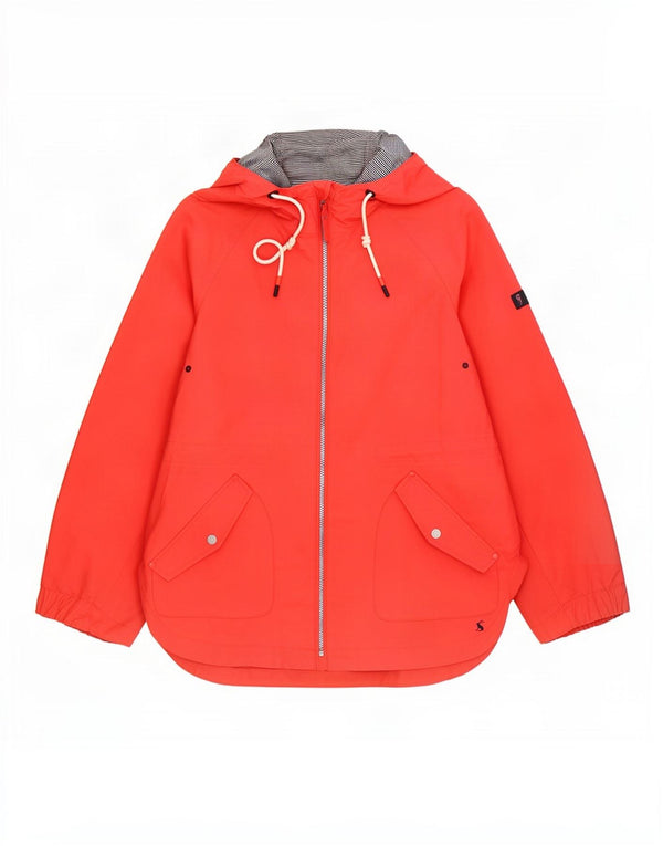 Giacca antipioggia con cappuccio da donna Joules UK 12 rosso medio in cotone