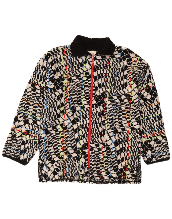 Maglione cardigan con zip intera con motivo astratto da donna vintage UK 16 grande nero