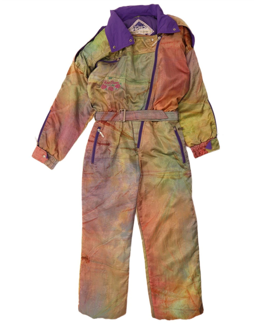 Tuta da sci oversize da donna vintage EU 42 Large Tie Dye multicolore