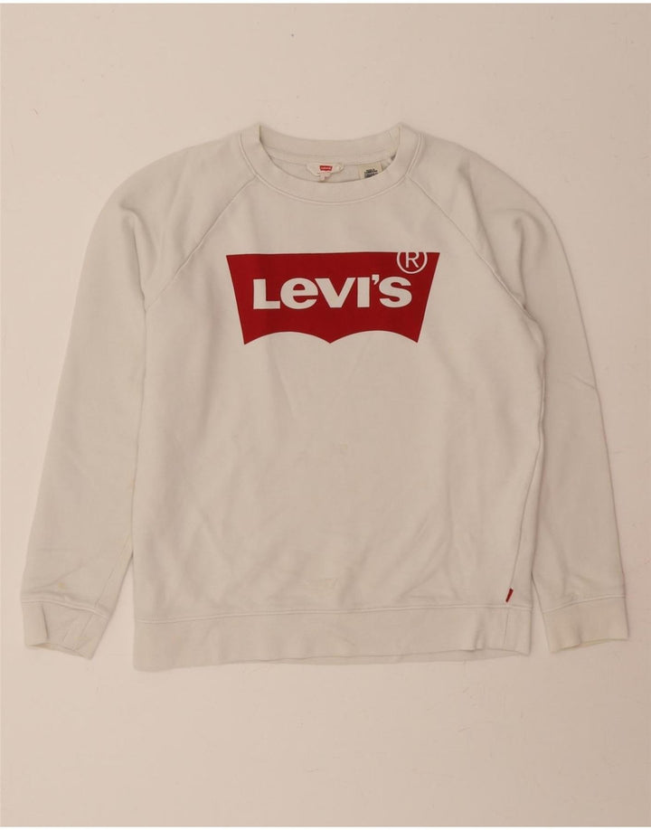 LEVI'S Womens Oversized Graphic Sweatshirt Jumper UK 6 XS White Cotton Vintage Levi's and Second-Hand Levi's from Messina Hembry 