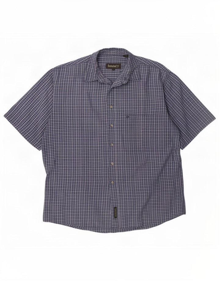 Camicia a maniche corte da uomo Timberland in cotone scozzese blu medio