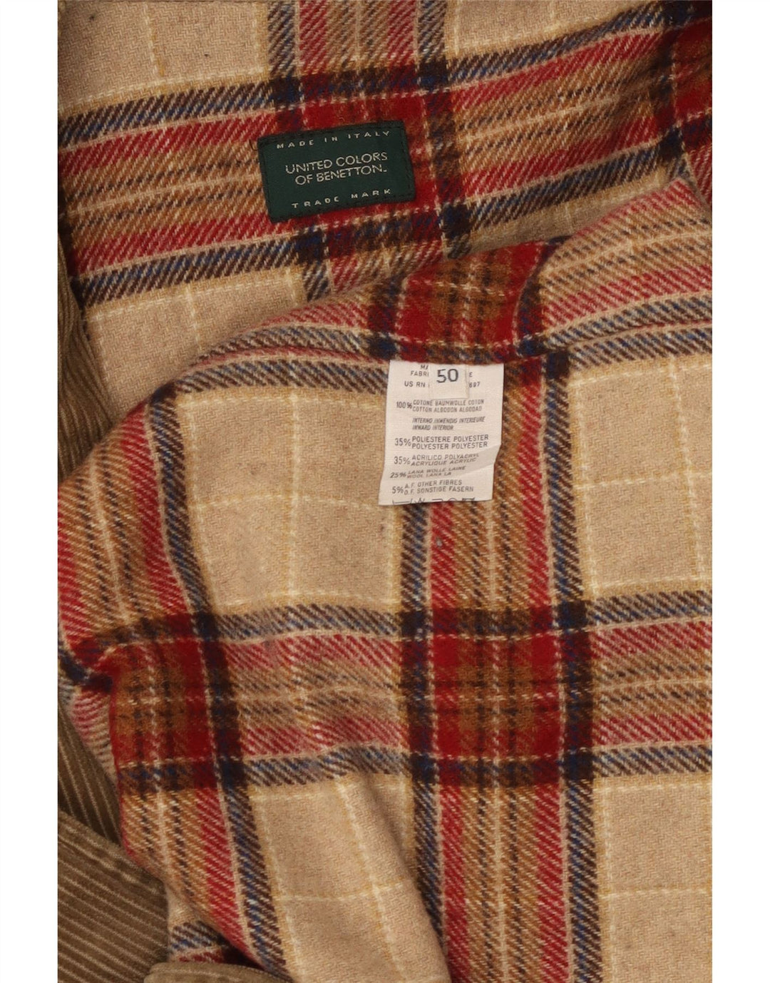 Giacca Uomo BENETTON in Velluto a Coste IT 50 Large in Cotone Beige