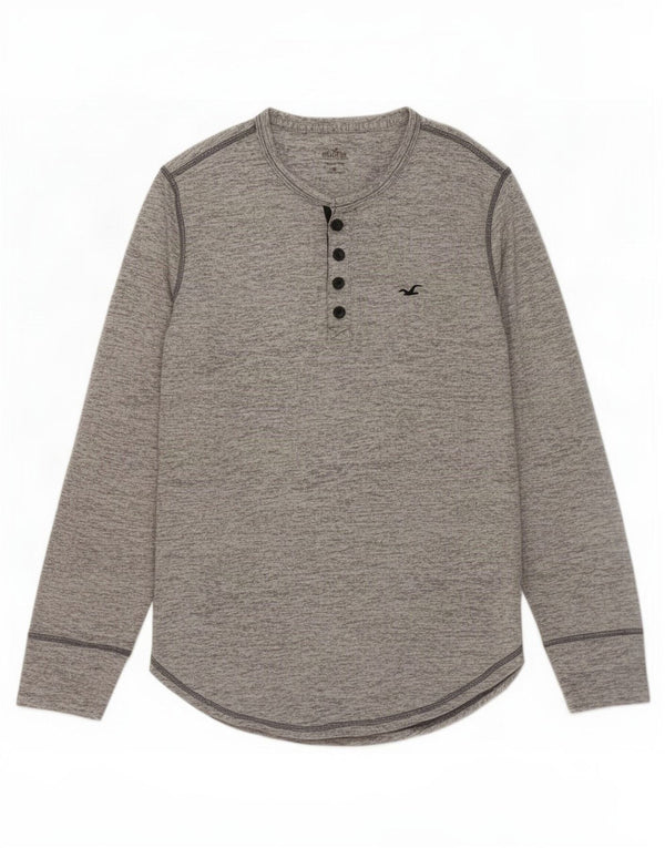 Top Hollister da uomo a maniche lunghe piccolo in cotone chiazzato grigio