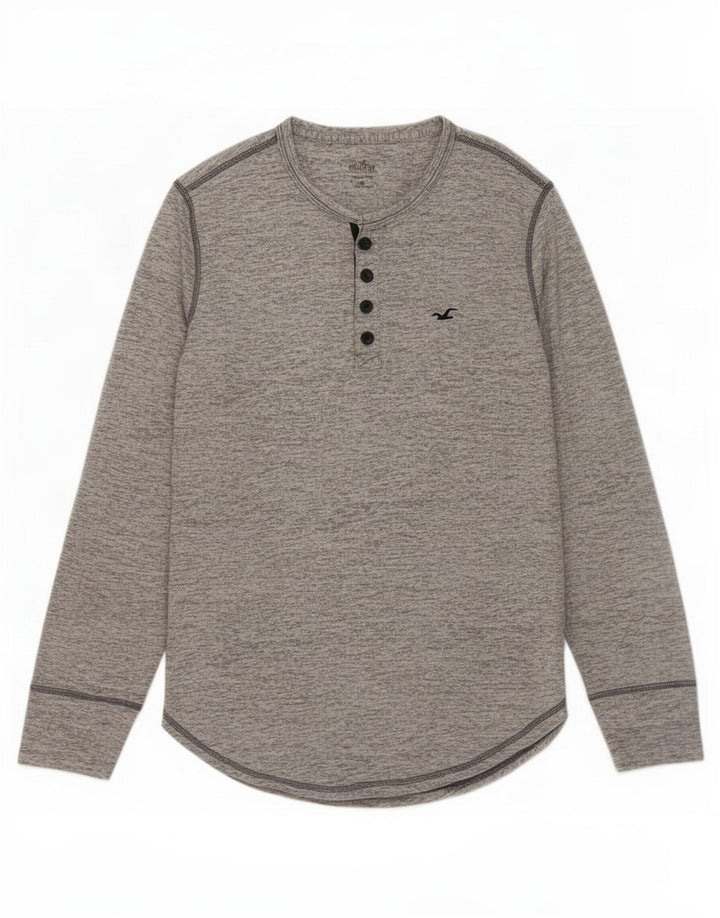 Top Hollister da uomo a maniche lunghe piccolo in cotone chiazzato grigio
