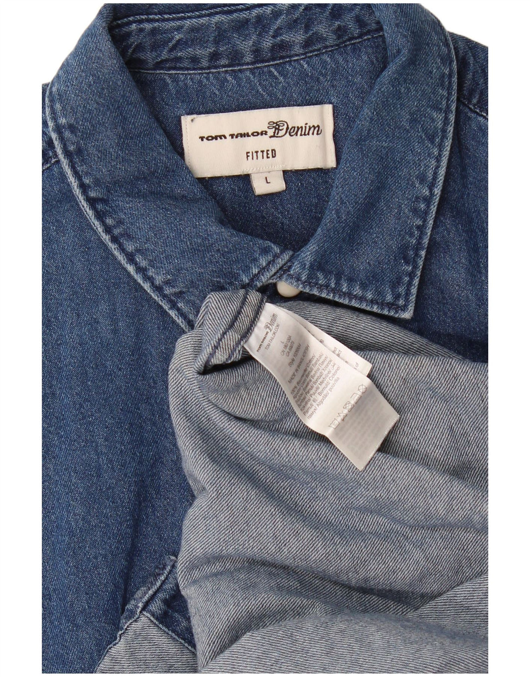 Camicia di jeans aderente da uomo Tom Tailor grande in cotone blu navy