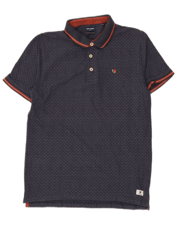JACK & JONES Polo premium da uomo in cotone geometrico medio blu navy