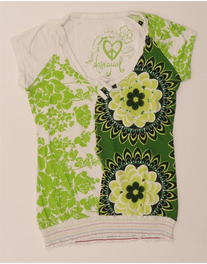DESIGUAL Womens Blouse Top UK 12 Medium White Floral Cotton Vintage Desigual and Second-Hand Desigual from Messina Hembry 