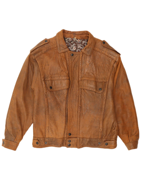 Giacca in pelle militare da uomo vintage UK 40 grande in pelle marrone