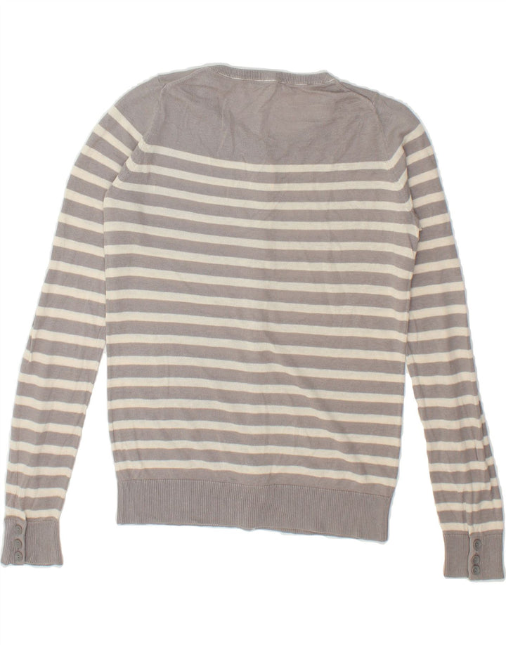 OASIS Womens Cardigan Sweater UK 10 Small Grey Striped Cotton Vintage Oasis and Second-Hand Oasis from Messina Hembry 