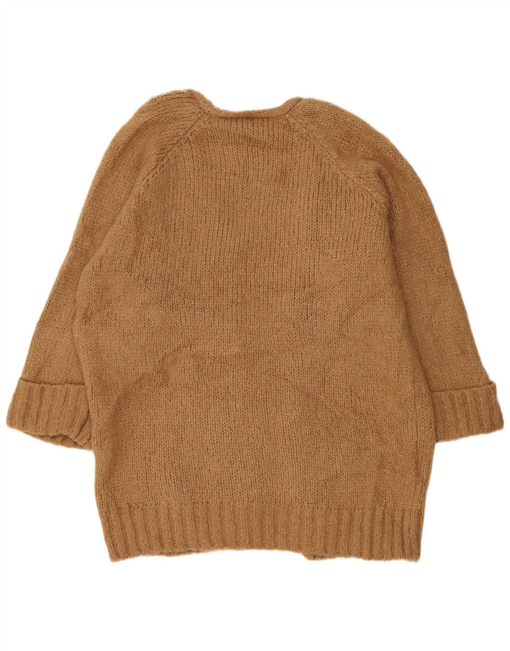 ZARA Maglione Cardigan Aperto Oversize da Donna con Linea Lunga UK 10 Piccolo Marrone