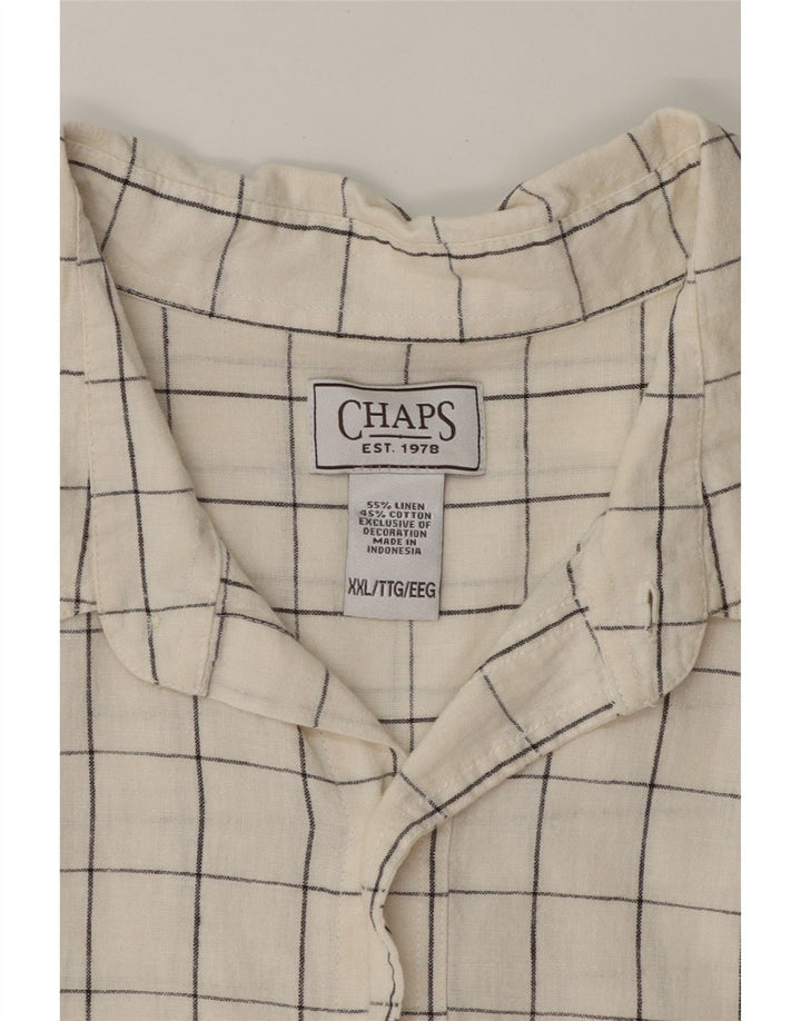 CHAPS Mens Short Sleeve Shirt 2XL White Check Linen Vintage Chaps and Second-Hand Chaps from Messina Hembry 