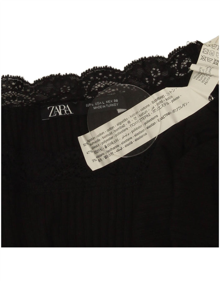 Top corto da donna Zara in camicetta UK 14 grande cotone nero