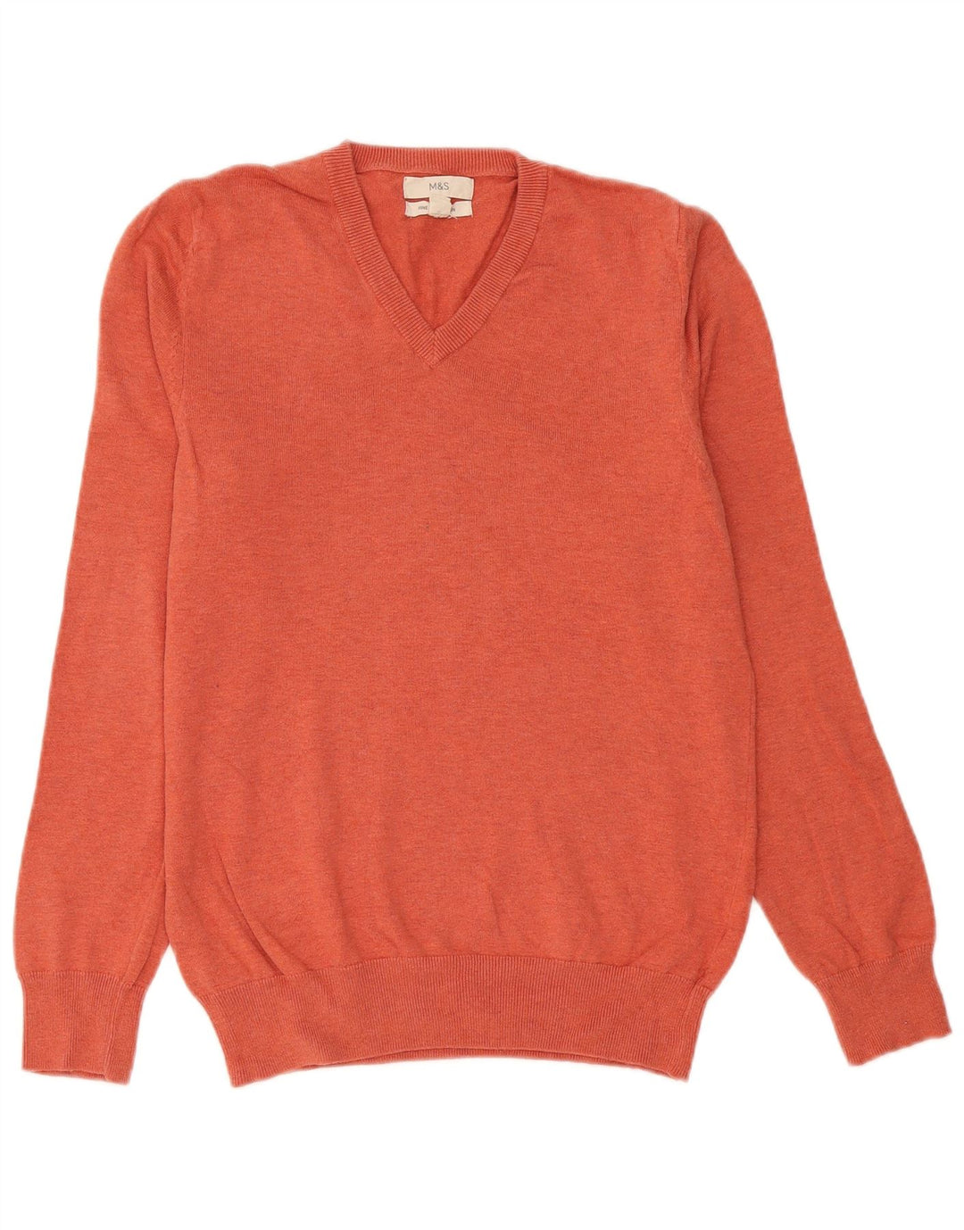 Maglione da uomo con scollo a V Marks & Spencer piccolo in cotone arancione