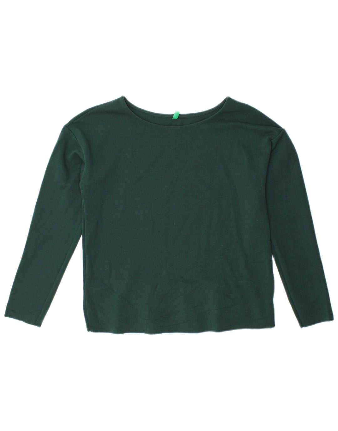 BENETTON Top corto da donna a maniche lunghe UK 12 Verde medio