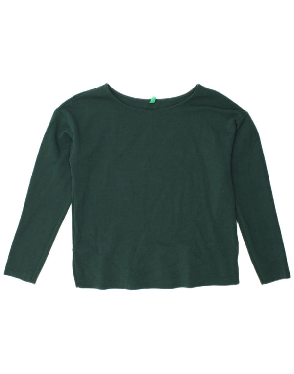 BENETTON Top corto da donna a maniche lunghe UK 12 Verde medio