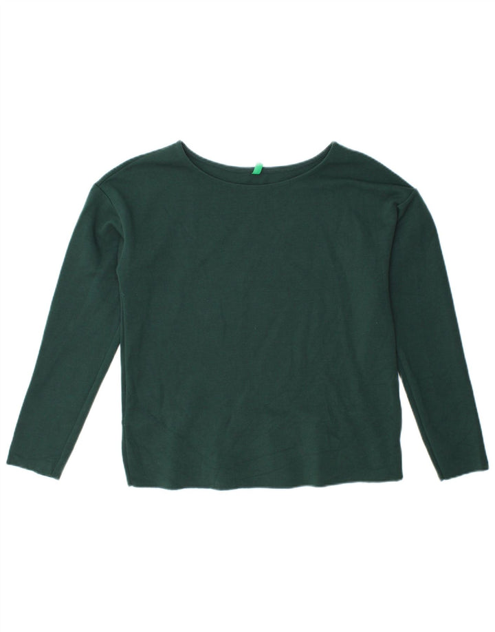 BENETTON Top corto da donna a maniche lunghe UK 12 Verde medio