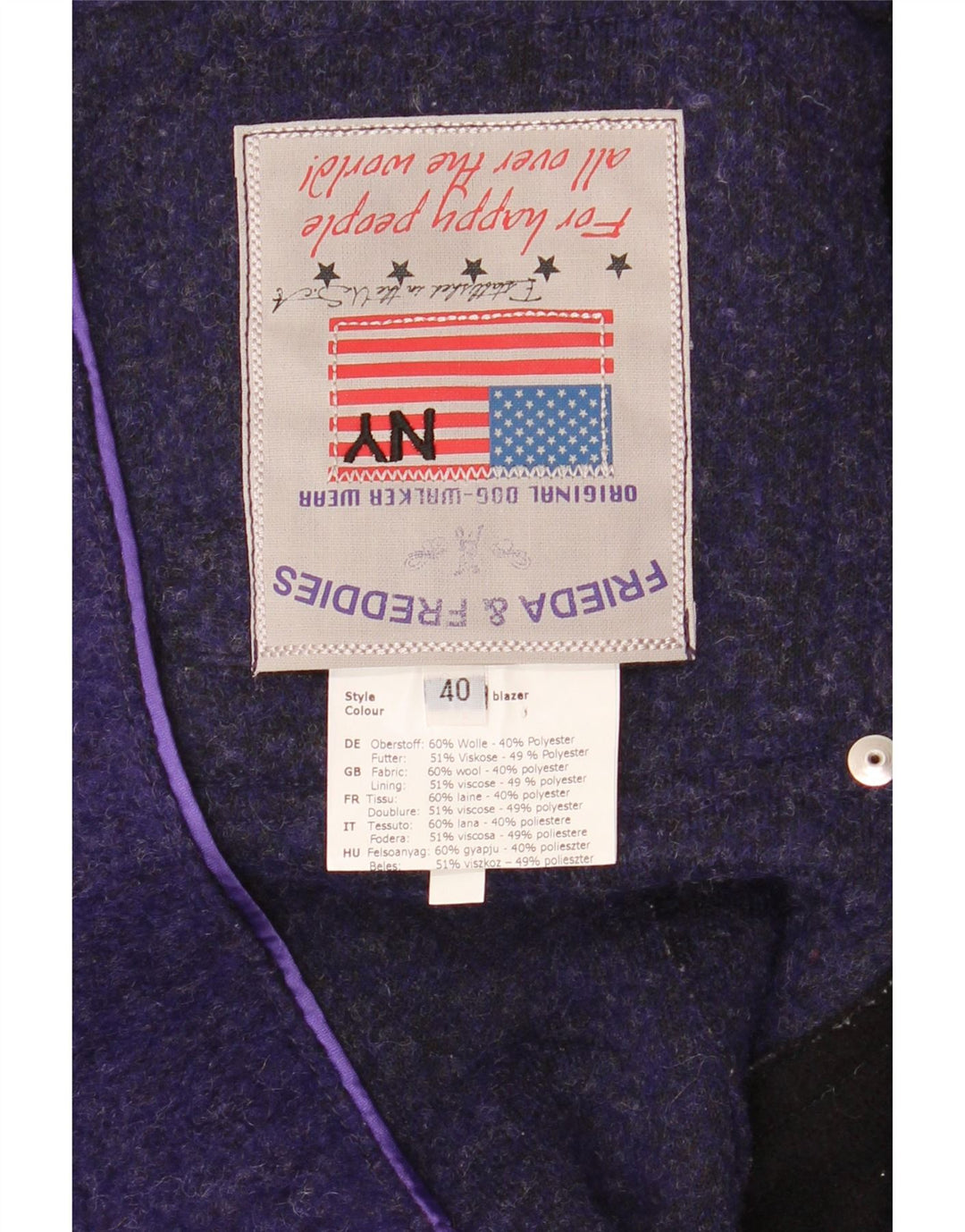 Giacca blazer da donna FRIEDA & FREDDIES EU 40 Blocco colore viola medio