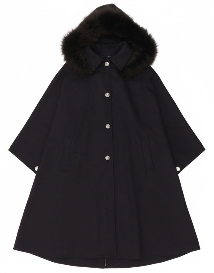 Cappotto poncho con cappuccio da donna Loden, taglia unica, in lana blu navy