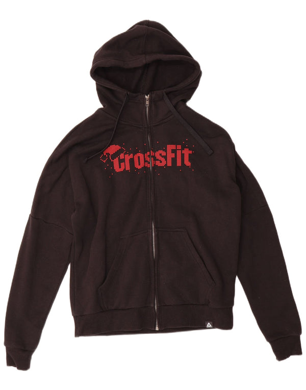 Reebok Womens Cross Fit Graphic Zip Hoodie Sweater UK 8/10 Small Black