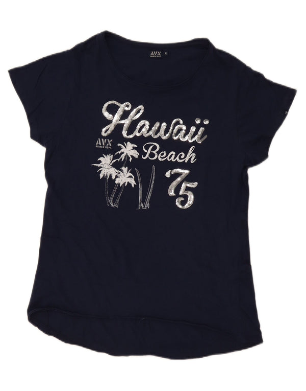 T-shirt grafica da donna Avirex Top UK 18 XL cotone blu navy