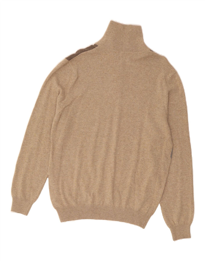 MELAVERDE Mens Zip Neck Jumper Sweater Medium Beige Argyle/Diamond Wool Vintage Melaverde and Second-Hand Melaverde from Messina Hembry 