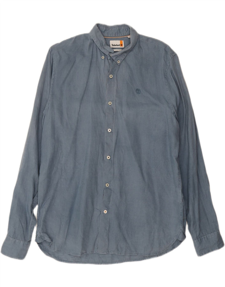Camicia Timberland da uomo slim fit in lino blu medio