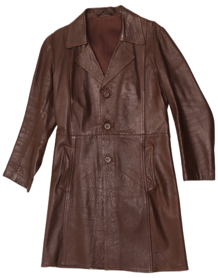 Cappotto in pelle vintage da donna UK 14 Marrone medio
