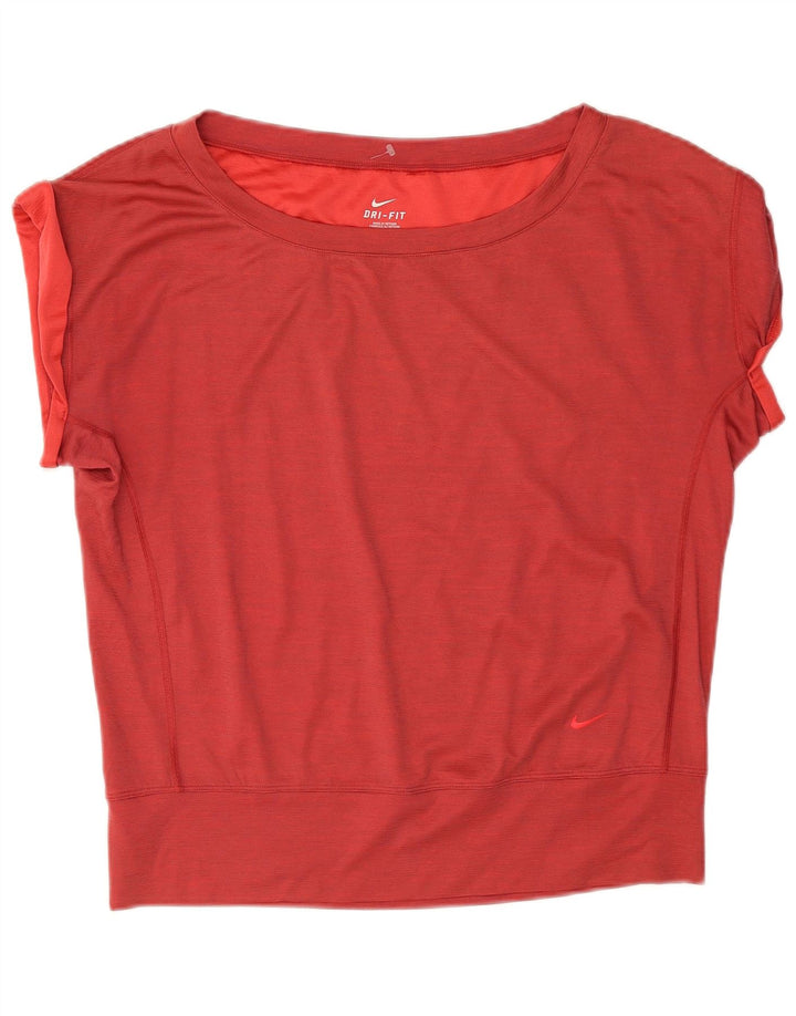 Nike Donna Dri Fit T-shirt oversize Top UK 16 Large Rosso Poliestere